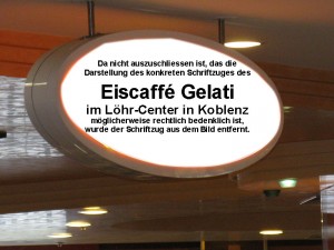 Das Bild zeigt die Konturen des Firmenschildes des Eiscaffé Gelati im Löhr-Center in Koblenz